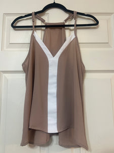 Love Story Taupe/White Striped Tank Top