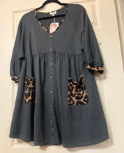 Load image into Gallery viewer, Charcoal Grey Animal Print Babydoll Dress