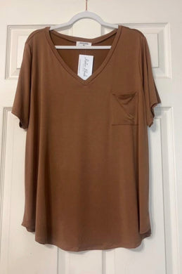 Deep Camel Butter Soft Everyday Basics V Neck Top