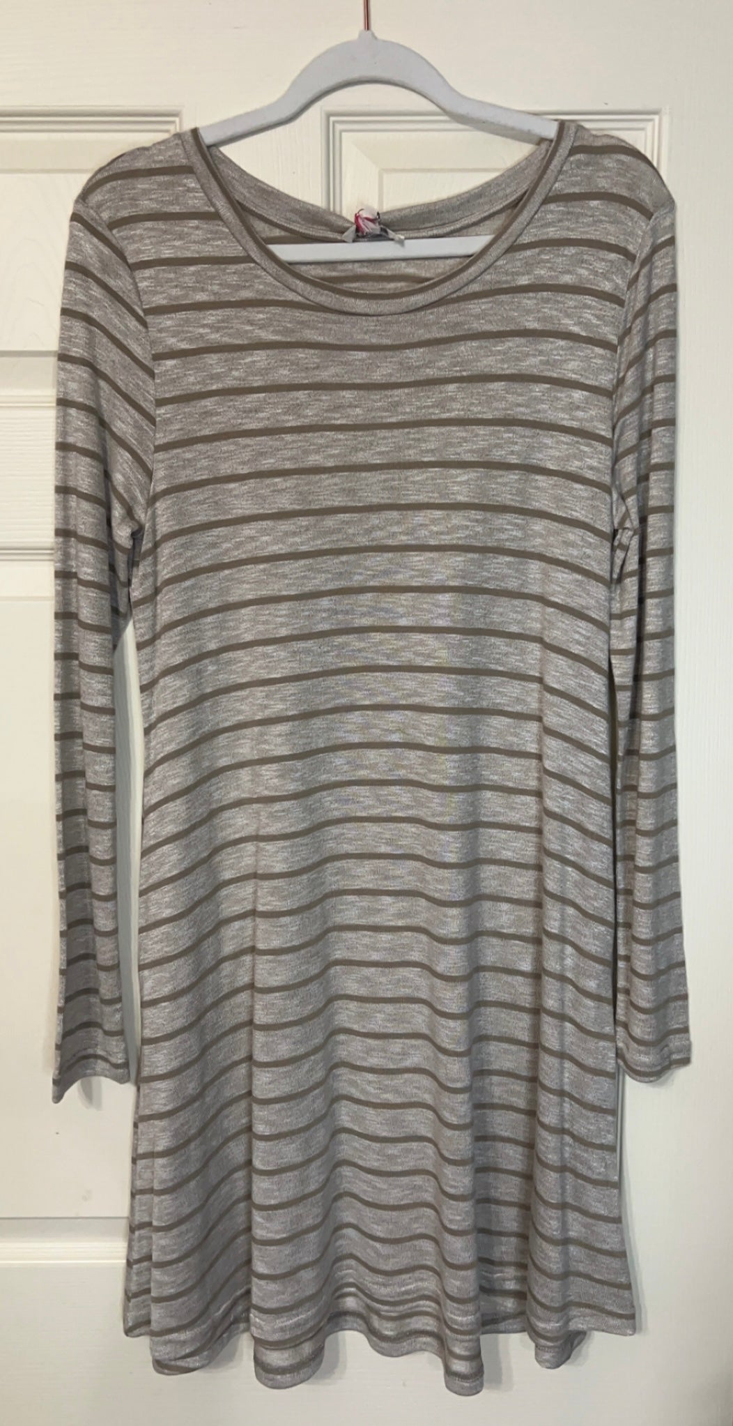 Plan a Trip Olive/Taupe Striped Long Sleeve Dress