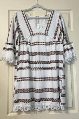 Bohemian Goddess Light Brown Boho Printed Lace Dress