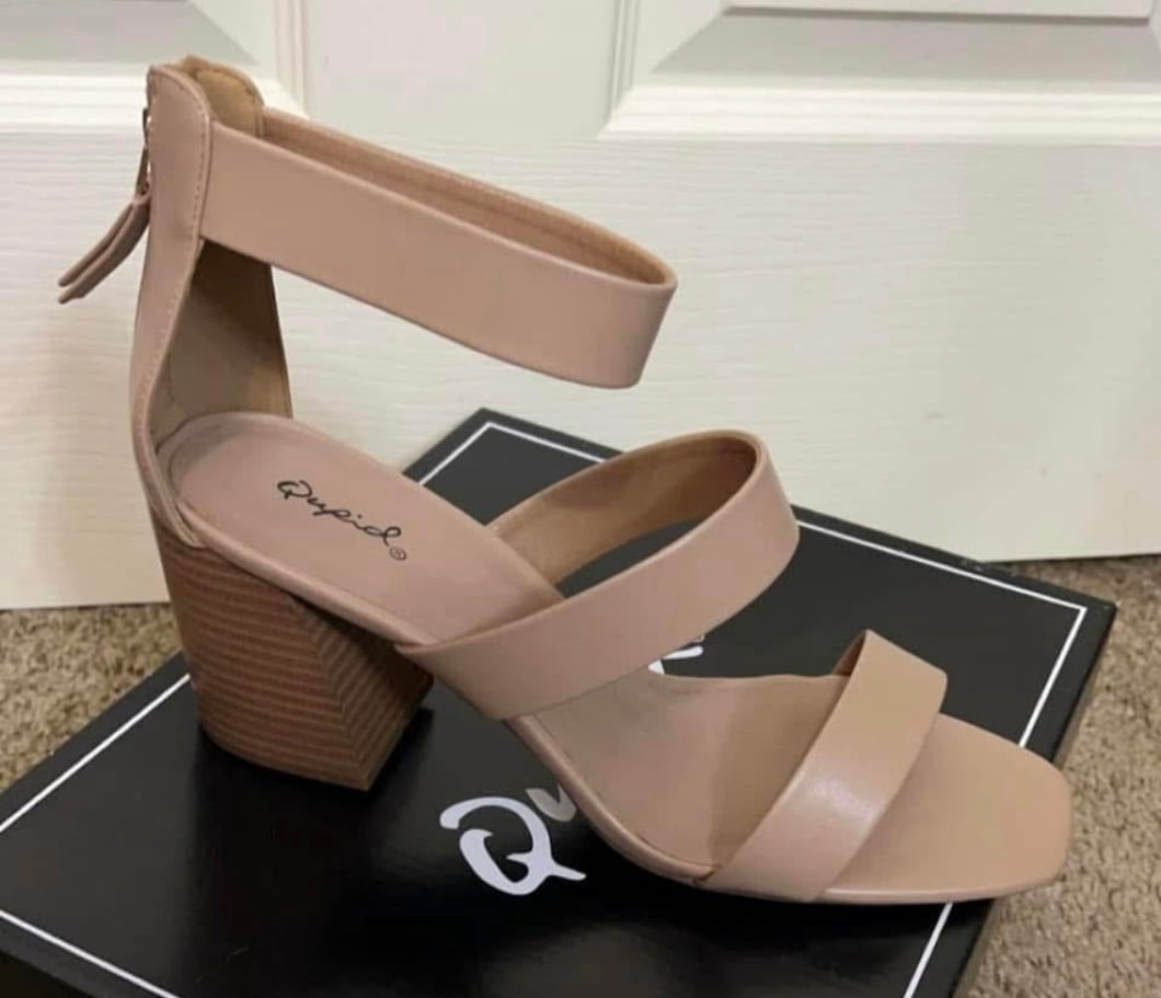 Tan Faux Leather Strap Heels