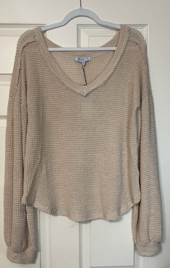 Can’t Wait Sand Waffle Long Sleeve Top