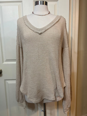 Can’t Wait Sand Waffle Long Sleeve Top