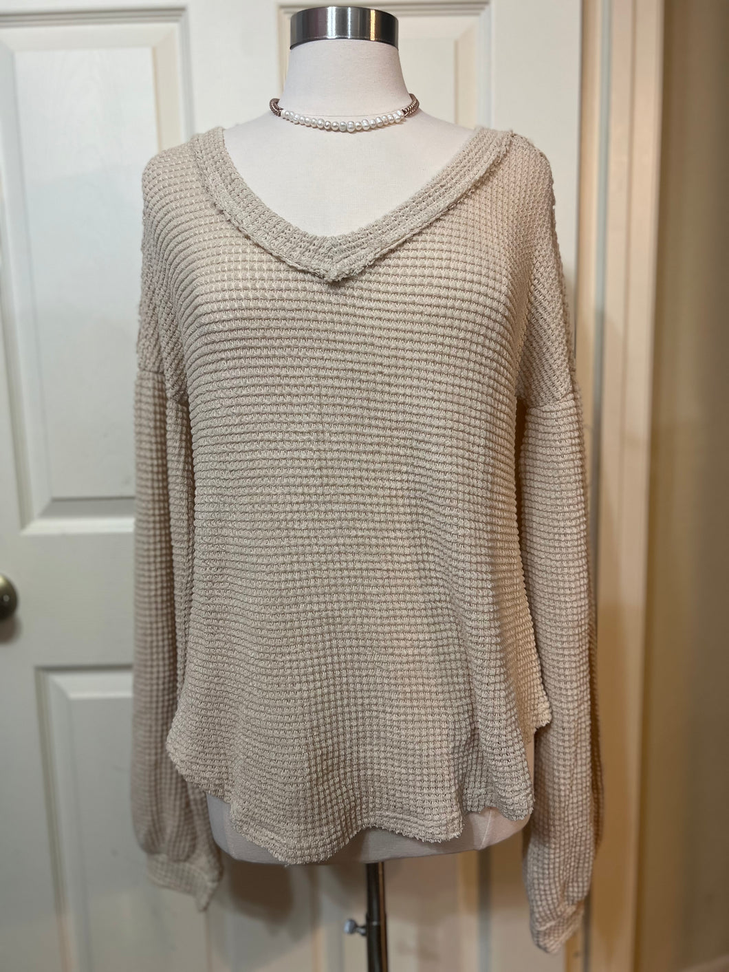 Can’t Wait Sand Waffle Long Sleeve Top