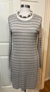 Plan a Trip Olive/Taupe Striped Long Sleeve Dress