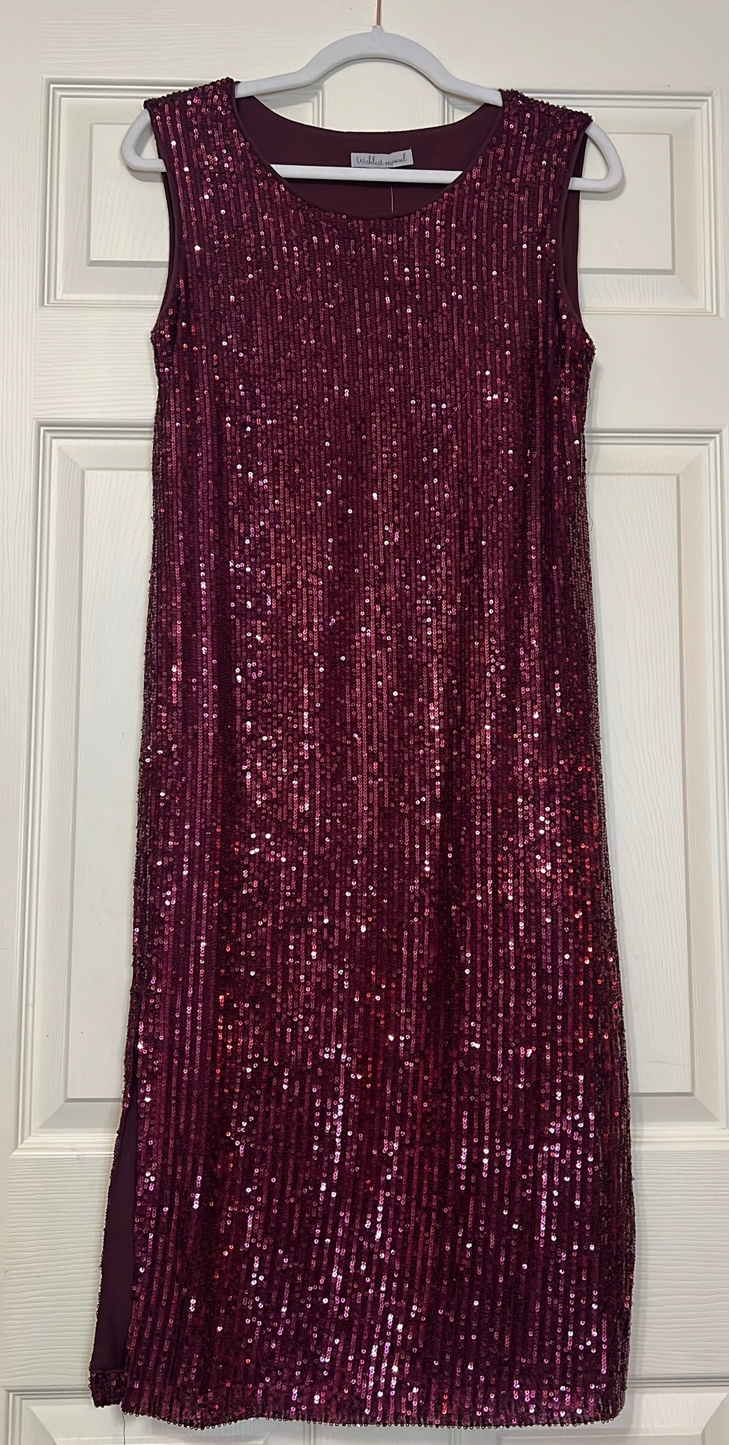 A Grand Party Wine Side Slit Sequin Dress