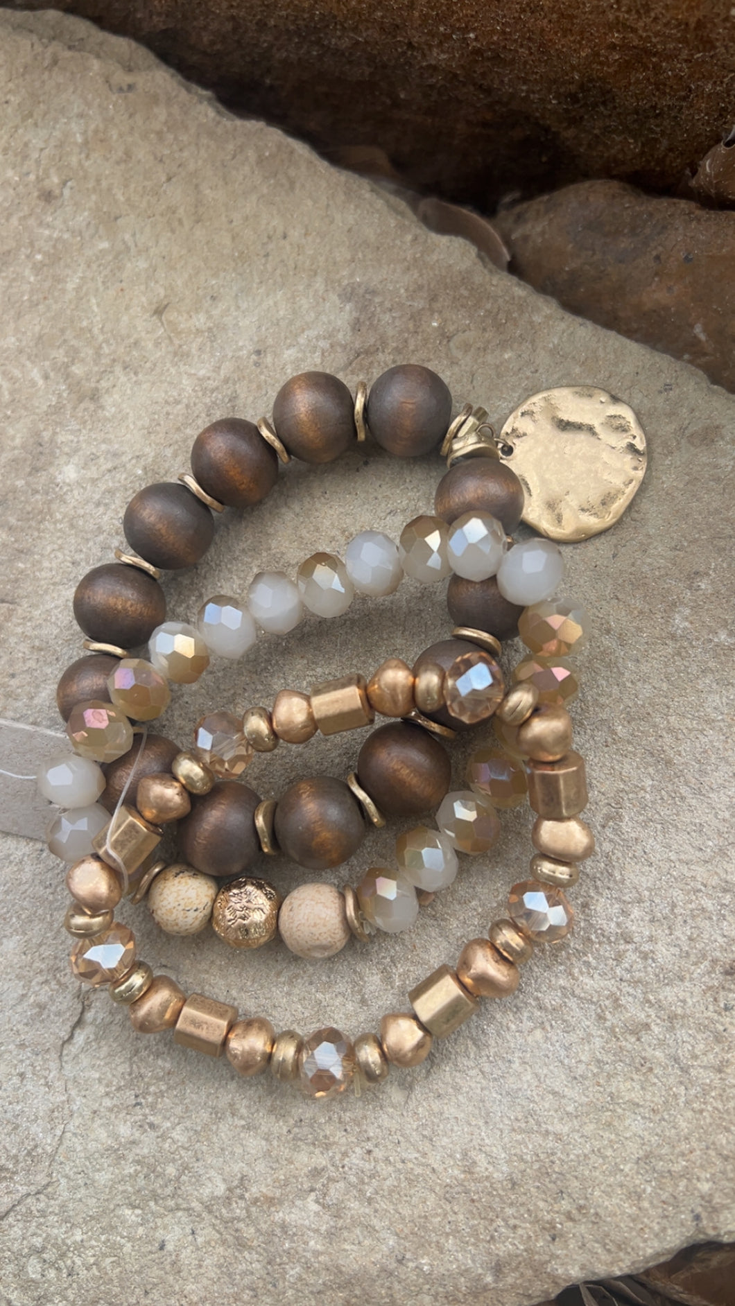 Latte Brown Beaded Bracelet Stack