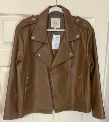 Meet Me There Brown Faux Leather Moto Jacket