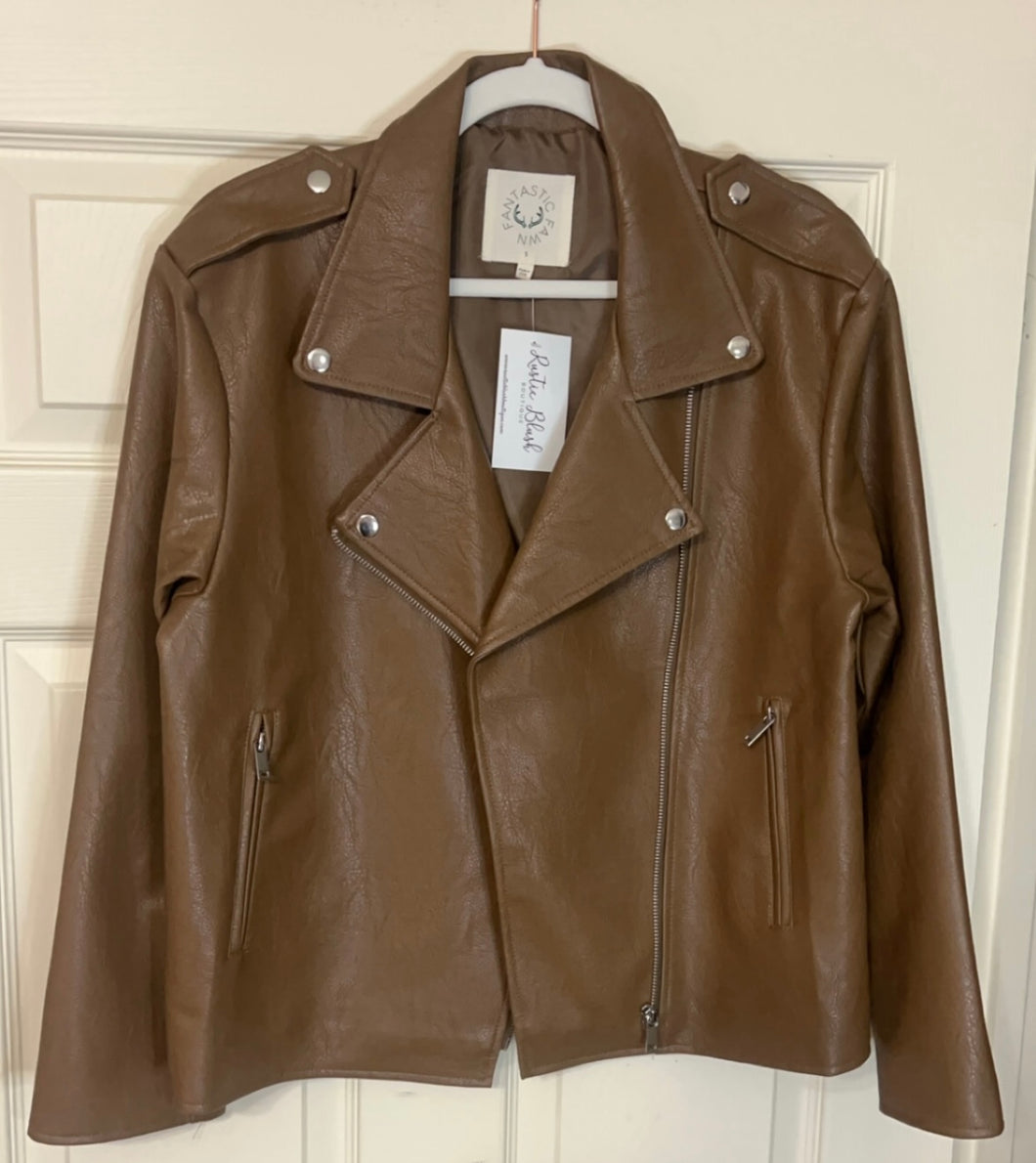 Meet Me There Brown Faux Leather Moto Jacket