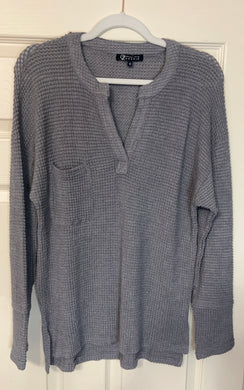 Can’t Wait Charcoal Waffle Long Sleeve Top