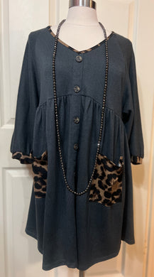 Charcoal Grey Animal Print Babydoll Dress