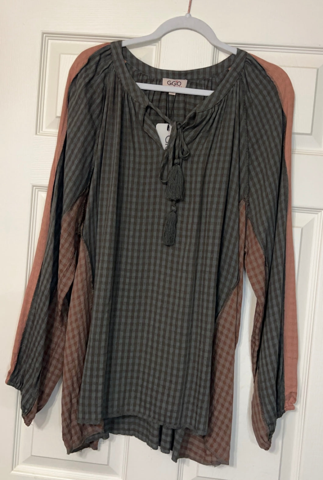Country at Heart Neutral Plaid Long Sleeve Top