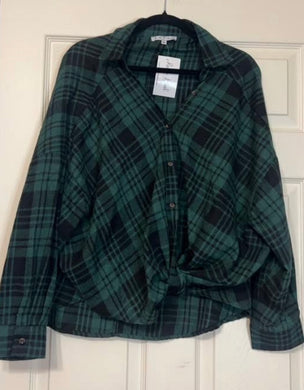 Blessed Hunter Green/Black Plaid Button Up Top