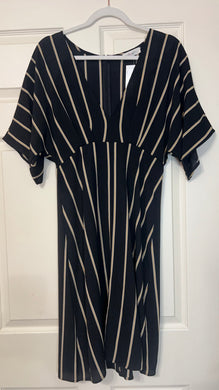 Elegant Style Black/Gold Striped Side Slit Dress