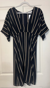 Elegant Style Black/Gold Striped Side Slit Dress