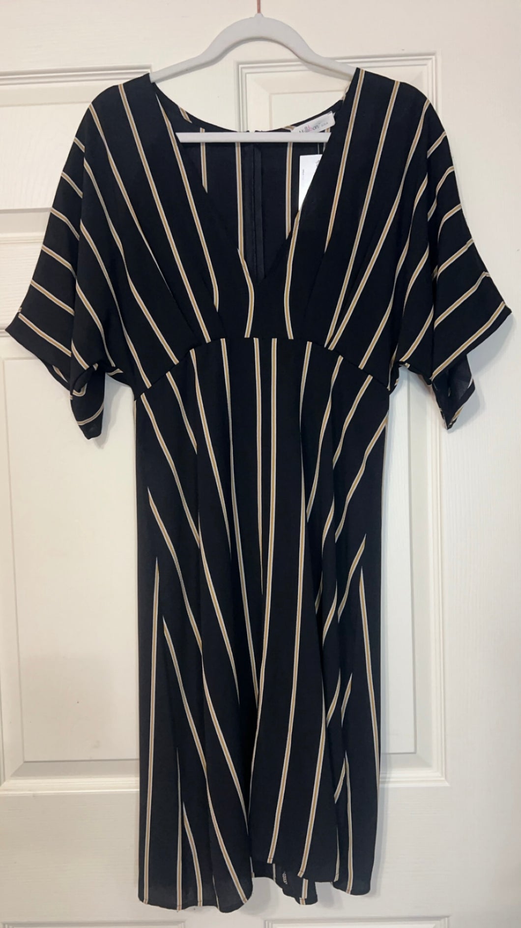 Elegant Style Black/Gold Striped Side Slit Dress