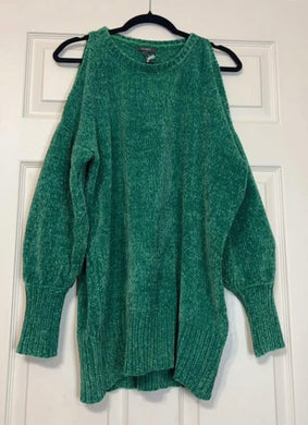 Toast to the Night Green Chenille Cold Shoulder Top