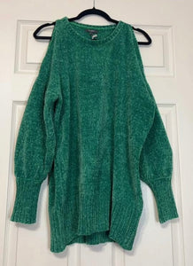Toast to the Night Green Chenille Cold Shoulder Top