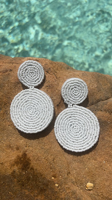 Whitney White Beaded Circle Drop Earrings