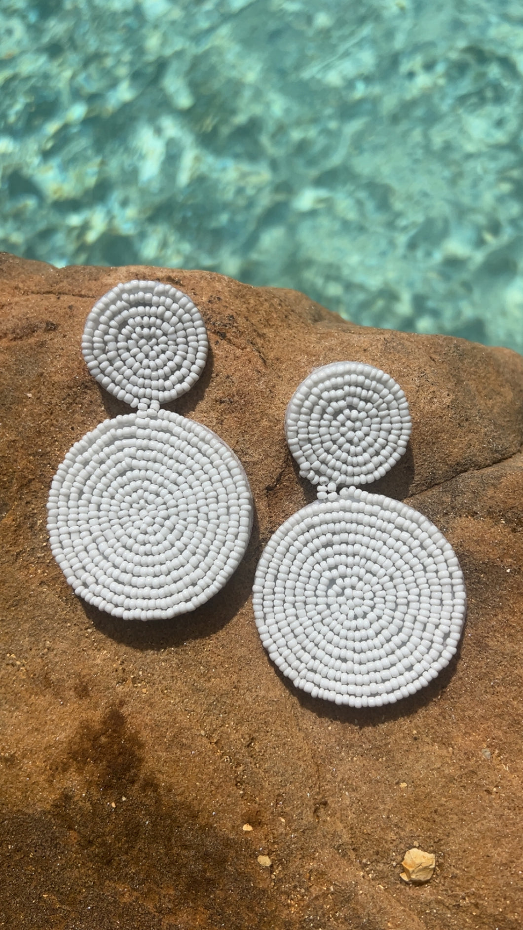 Whitney White Beaded Circle Drop Earrings