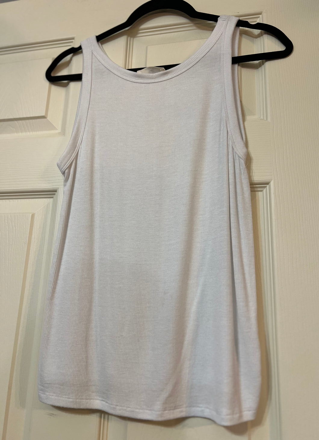 White Rayon Ribbed Tank Top