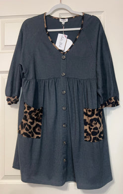 Charcoal Grey Animal Print Babydoll Dress