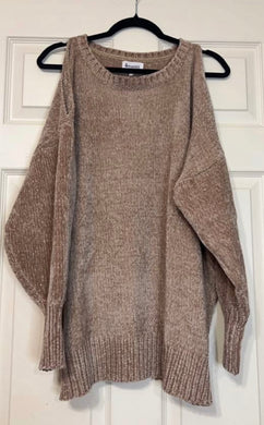 Toast to the Night Coffee Chenille Cold Shoulder Top