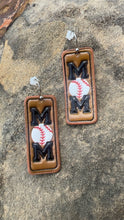 Load image into Gallery viewer, MOM Leather Post Baseball Earrings