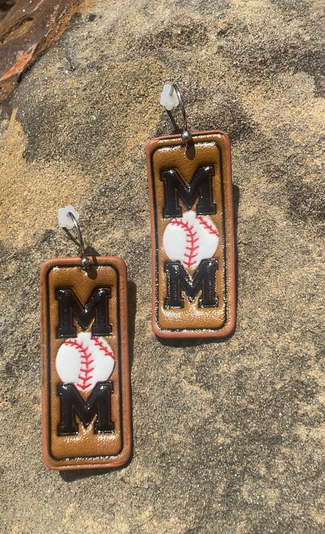 MOM Leather Post Baseball Earrings
