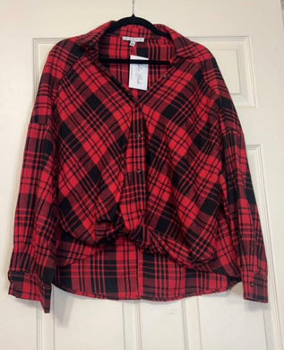 Flattering Style Red/Black Plaid Button Up Flannel