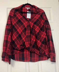 Flattering Style Red/Black Plaid Button Up Flannel