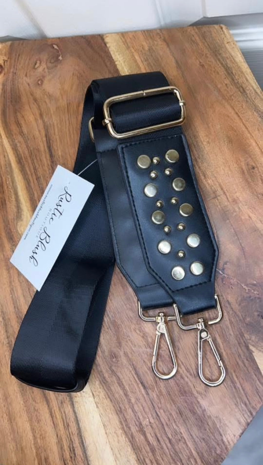 Gold Studded Black Bag Strap