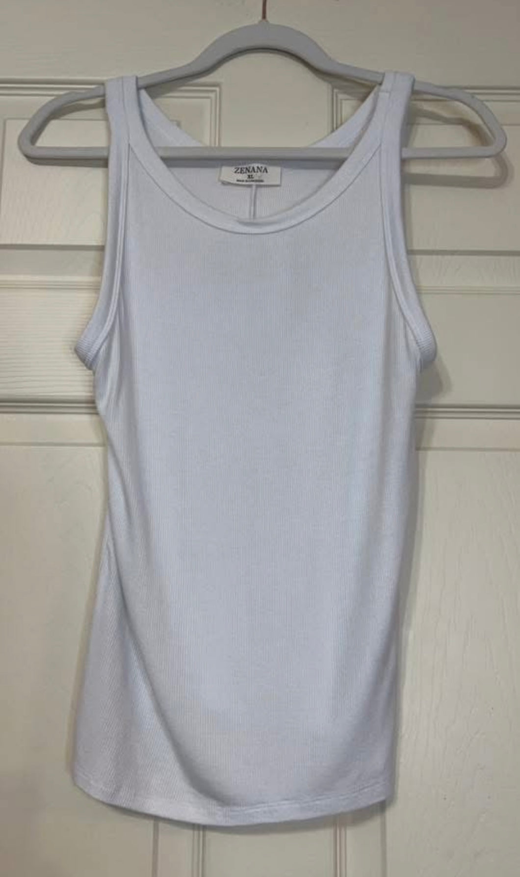 White Rayon Ribbed Tank Top