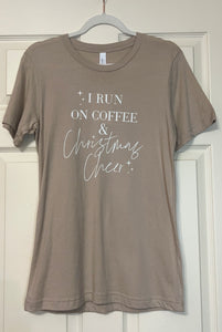 I Run On Coffee & Christmas Cheer Tshirt Tan