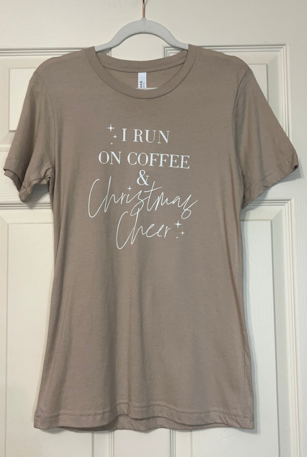 I Run On Coffee & Christmas Cheer Tshirt Tan