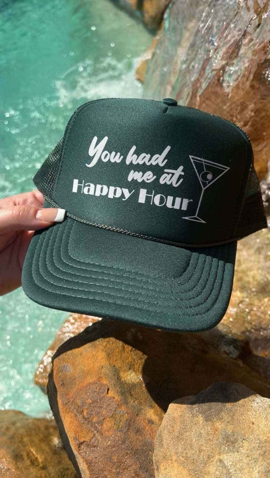Happy Hour Trucker Hat Dark Green