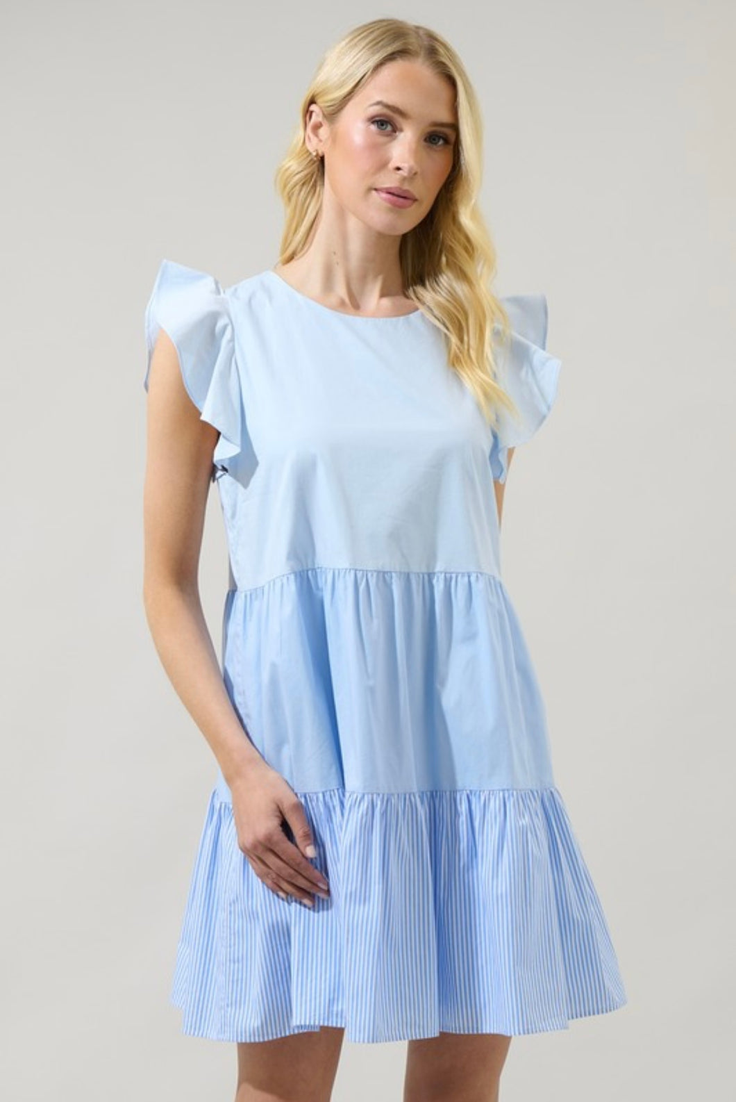 All The Good Baby Blue Colorblock Dress