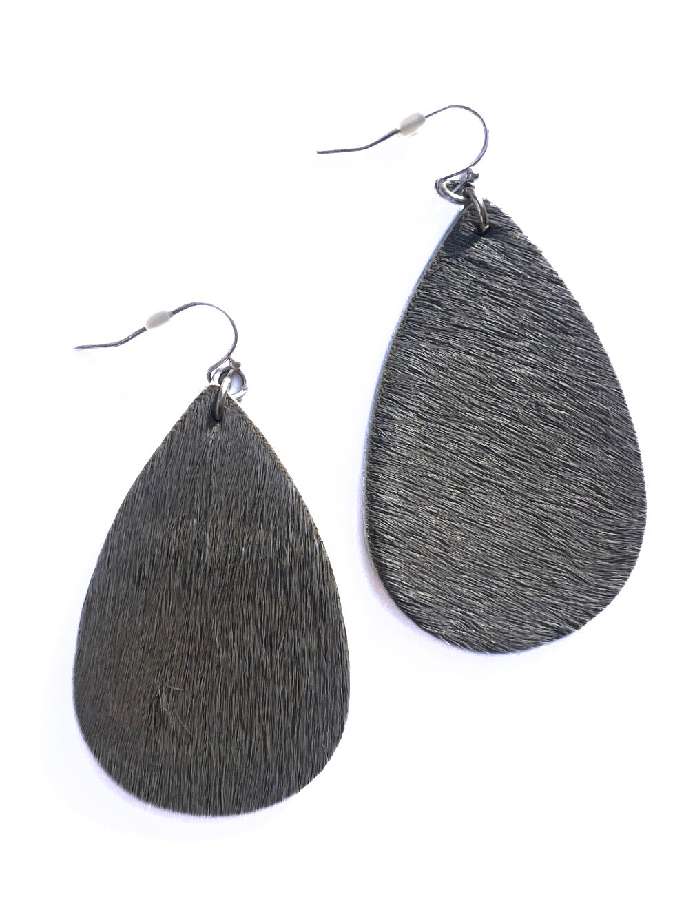 Smokey Grey Faux Fur Teardrop Earrings