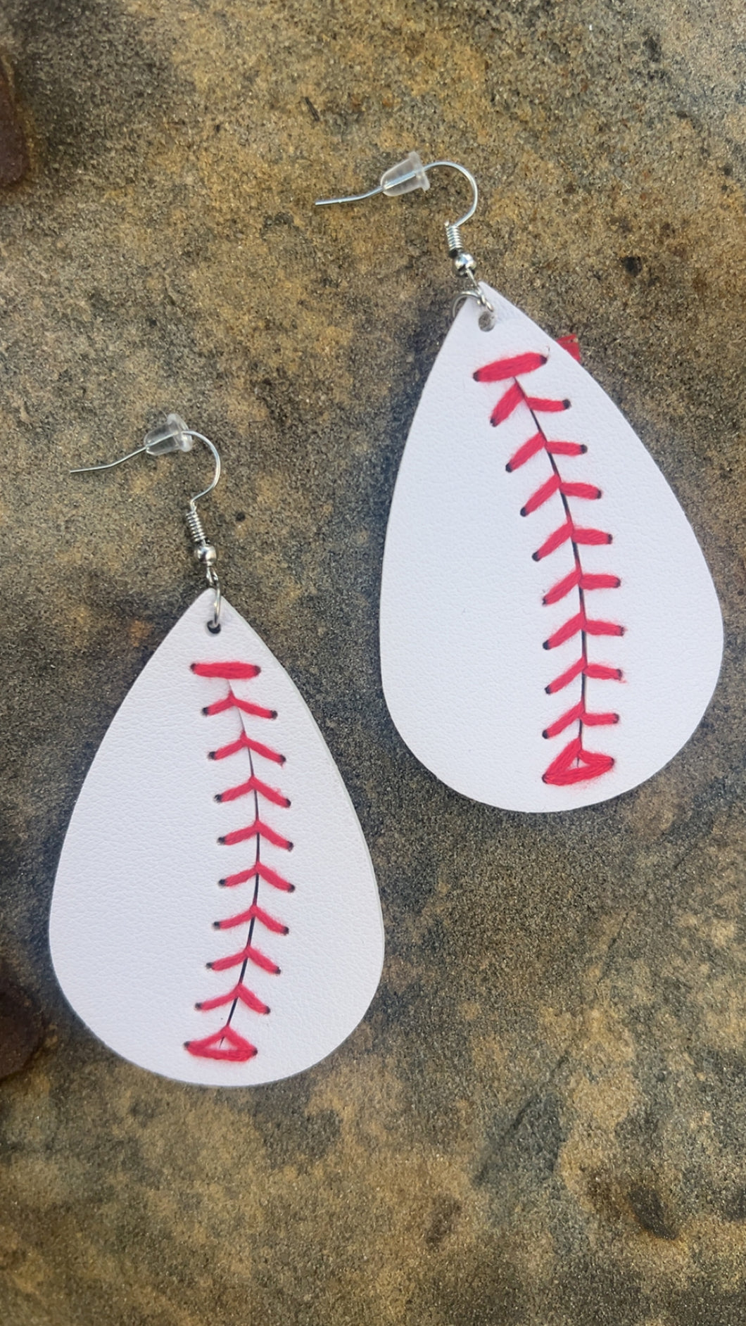 Strikeout Leather Teardrop Baseball Earrings